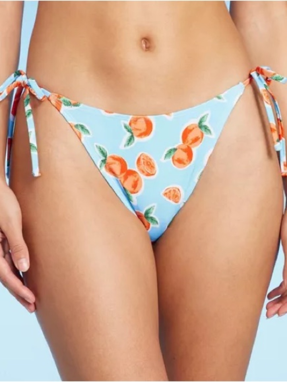 NWT Wild Fable Womens small Blue Orange Print Side-Tie Scoop Front Bikini Bottom